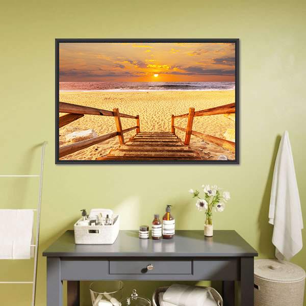 Boardwalk On Beach Canvas Wall Art-1 Piece-Floating Frame-36" x 24"-Tiaracle