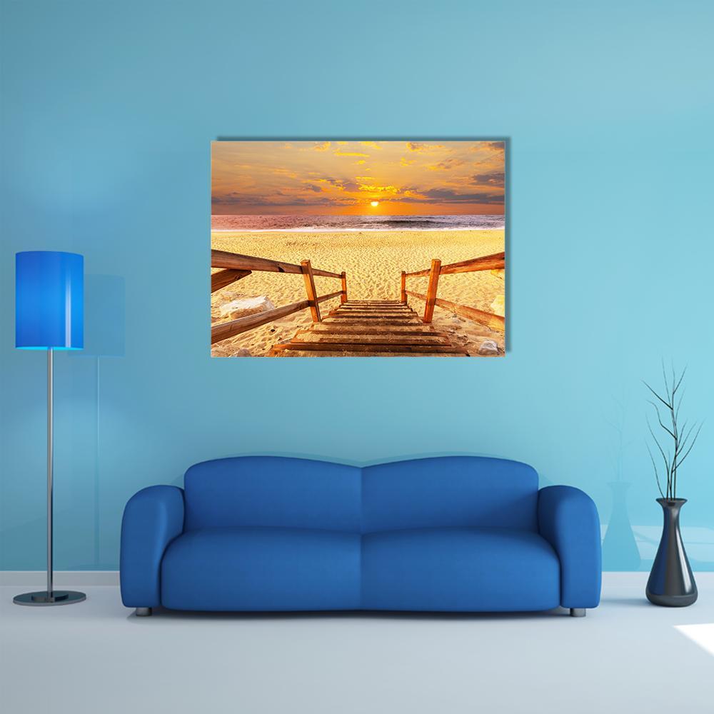 Boardwalk On Beach Canvas Wall Art-1 Piece-Gallery Wrap-36" x 24"-Tiaracle