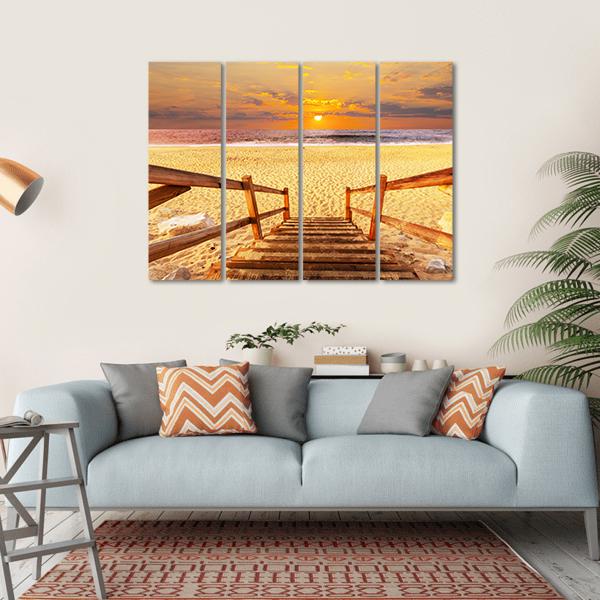 Boardwalk On Beach Canvas Wall Art-4 Horizontal-Gallery Wrap-34" x 24"-Tiaracle