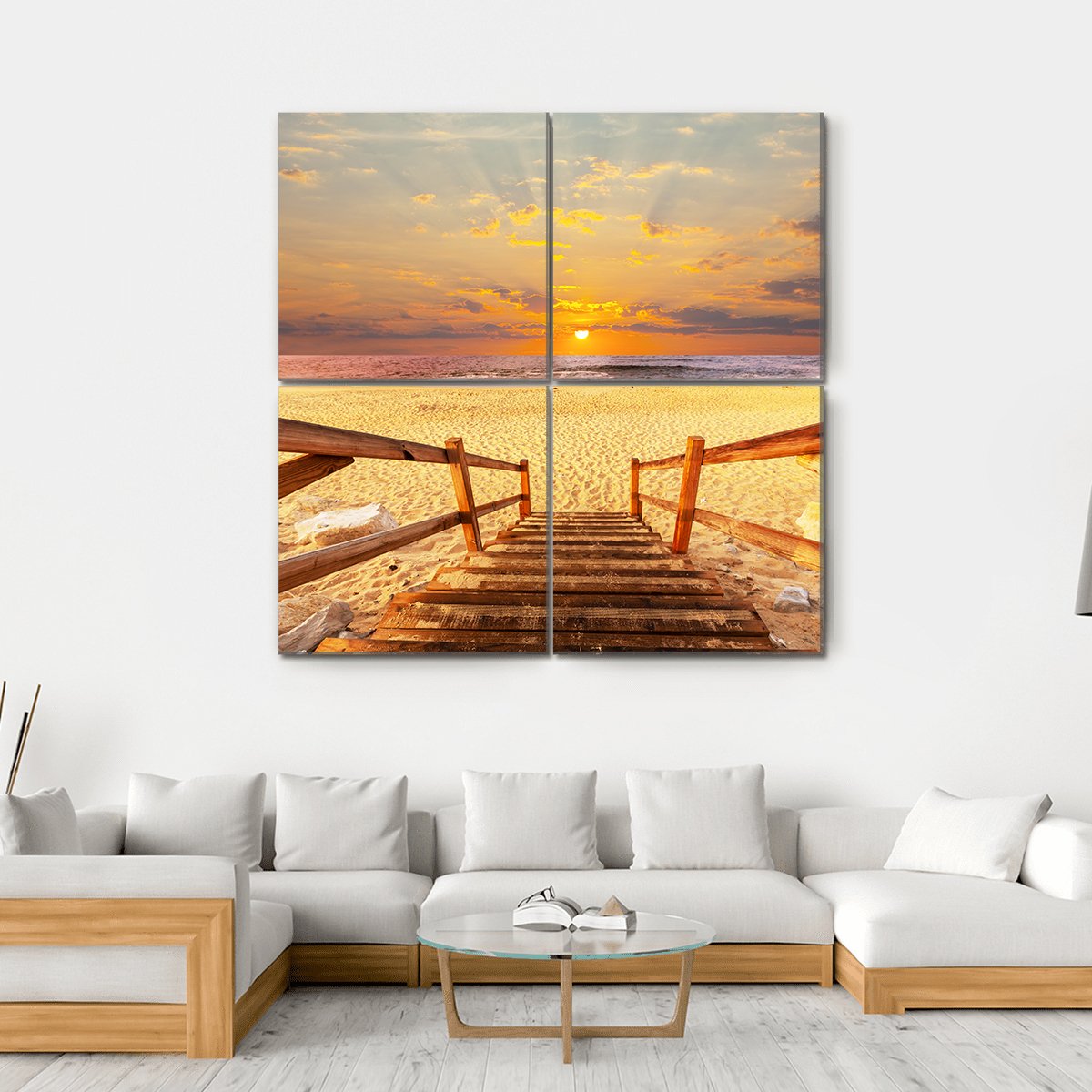 Boardwalk On Beach Canvas Wall Art-4 Square-Gallery Wrap-17" x 17"-Tiaracle