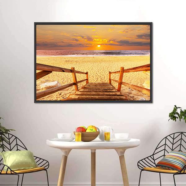 Boardwalk On Beach Canvas Wall Art-5 Horizontal-Gallery Wrap-22" x 12"-Tiaracle