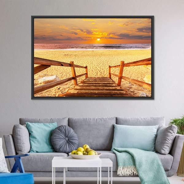 Boardwalk On Beach Canvas Wall Art-5 Horizontal-Gallery Wrap-22" x 12"-Tiaracle