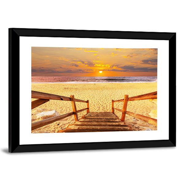 Boardwalk On Beach Canvas Wall Art-5 Horizontal-Gallery Wrap-22" x 12"-Tiaracle