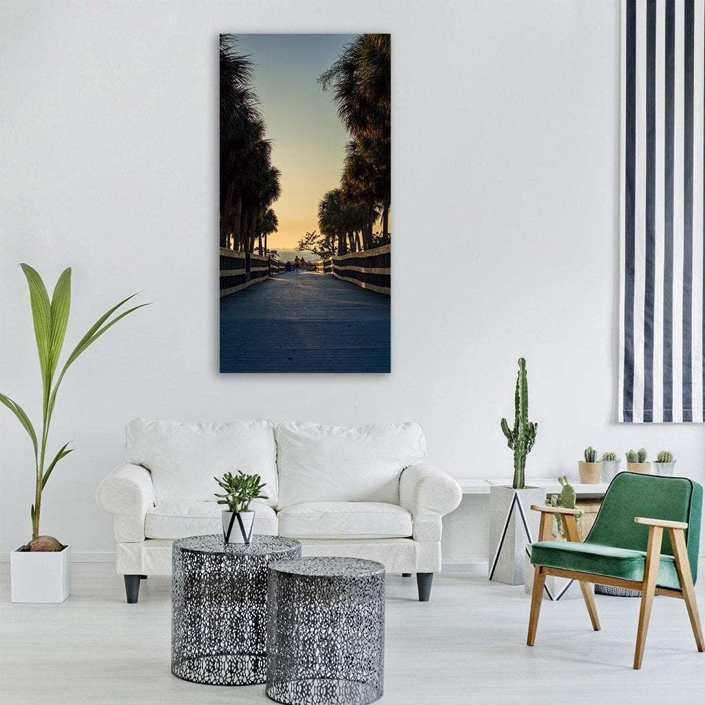 Boardwalk With Palm Trees Vertical Canvas Wall Art-1 Vertical-Gallery Wrap-12" x 24"-Tiaracle