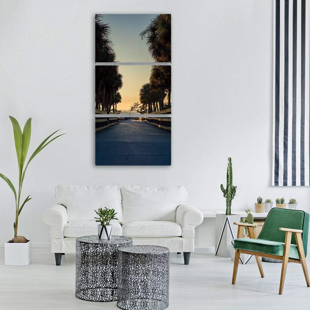 Boardwalk With Palm Trees Vertical Canvas Wall Art-1 Vertical-Gallery Wrap-12" x 24"-Tiaracle