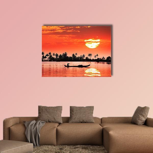 Boat &amp; Fisherman Canvas Wall Art-1 Piece-Gallery Wrap-48" x 32"-Tiaracle