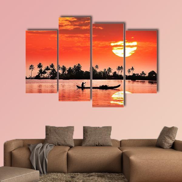 Boat &amp; Fisherman Canvas Wall Art-4 Pop-Gallery Wrap-50" x 32"-Tiaracle
