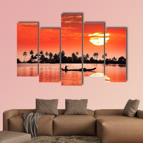 Boat & Fisherman Canvas Wall Art-5 Pop-Gallery Wrap-47" x 32"-Tiaracle