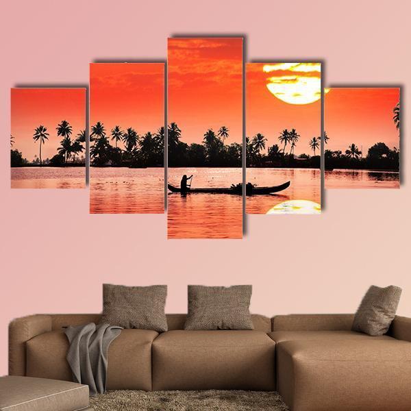 Boat & Fisherman Canvas Wall Art-5 Star-Gallery Wrap-62" x 32"-Tiaracle