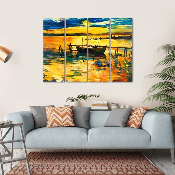 Abstract Of Boat &amp; Jetty Canvas Wall Art-4 Horizontal-Gallery Wrap-34" x 24"-Tiaracle