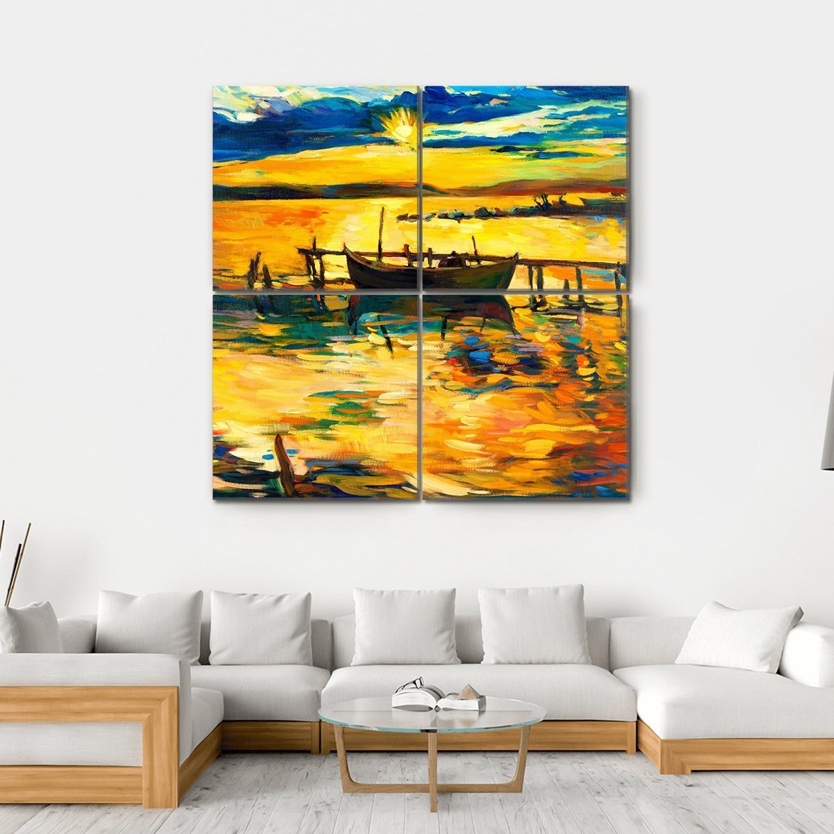 Abstract Of Boat &amp; Jetty Canvas Wall Art-4 Square-Gallery Wrap-17" x 17"-Tiaracle