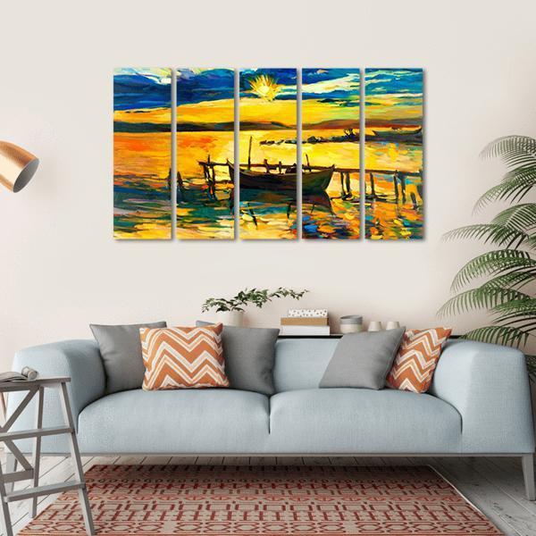 Abstract Of Boat &amp; Jetty Canvas Wall Art-5 Horizontal-Gallery Wrap-22" x 12"-Tiaracle