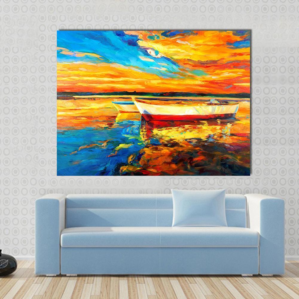 Boat &amp; Sea Abstract Canvas Wall Art-1 Piece-Gallery Wrap-48&quot; x 32&quot;-Tiaracle