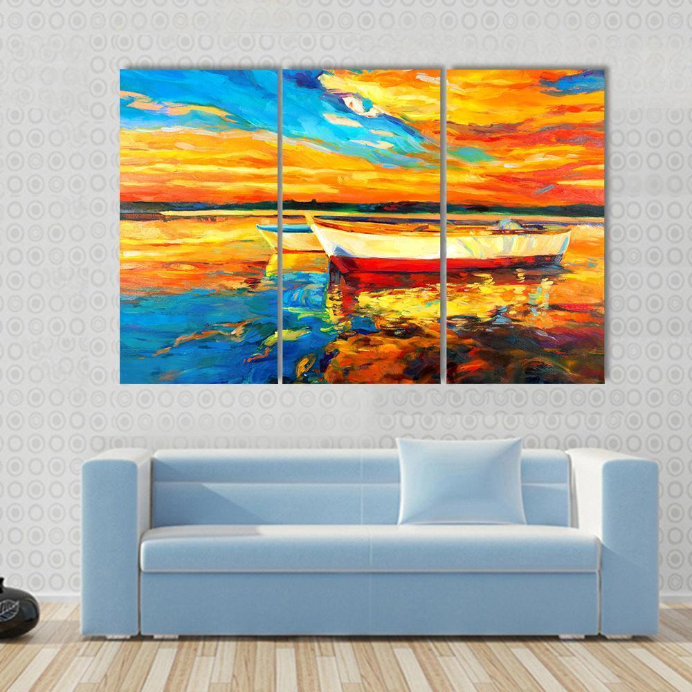Boat & Sea Abstract Canvas Wall Art-5 Star-Gallery Wrap-62" x 32"-Tiaracle