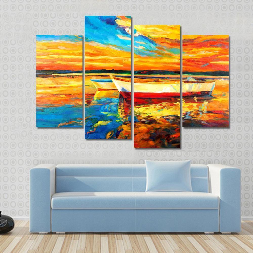 Boat &amp; Sea Abstract Canvas Wall Art-4 Pop-Gallery Wrap-50&quot; x 32&quot;-Tiaracle