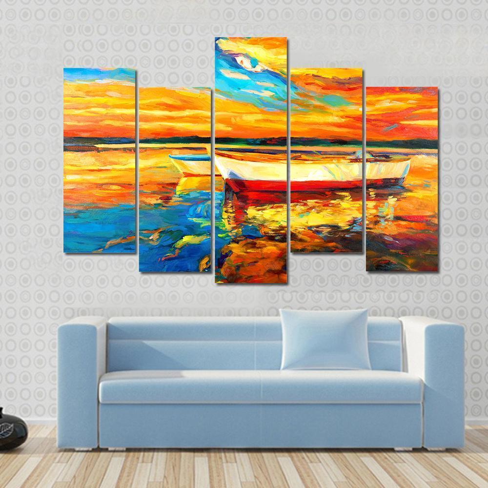 Boat &amp; Sea Abstract Canvas Wall Art-5 Pop-Gallery Wrap-47&quot; x 32&quot;-Tiaracle