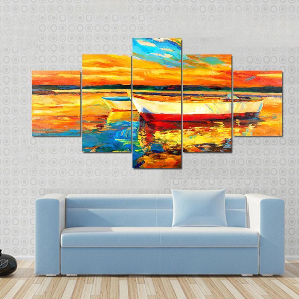 Boat &amp; Sea Abstract Canvas Wall Art-5 Star-Gallery Wrap-62" x 32"-Tiaracle