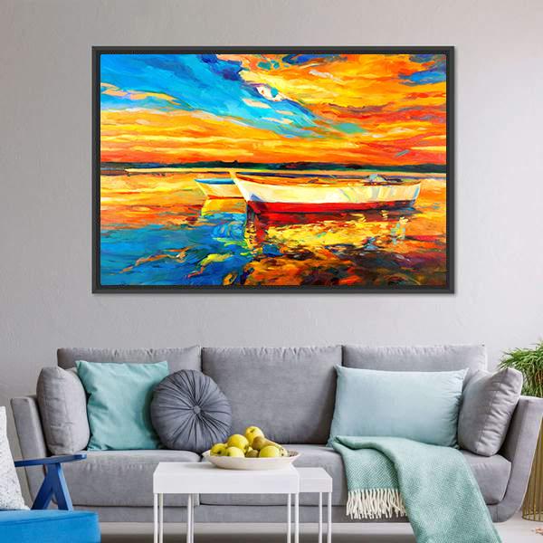 Boat &amp; Sea Abstract Canvas Wall Art-1 Piece-Floating Frame-24&quot; x 16&quot;-Tiaracle
