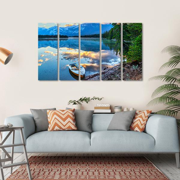 Boat At Edith Lake Canvas Wall Art-5 Horizontal-Gallery Wrap-22" x 12"-Tiaracle