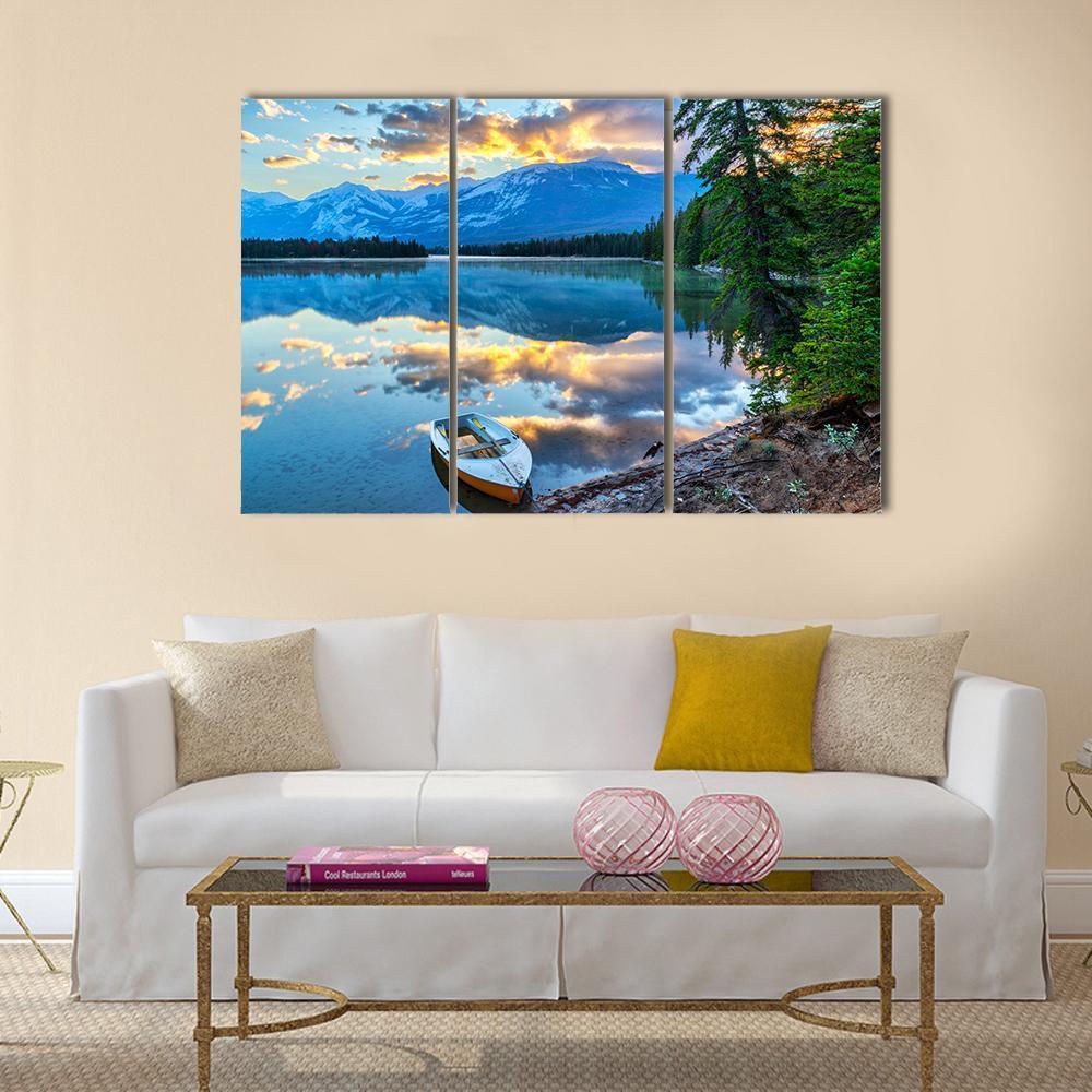 Boat At Edith Lake Canvas Wall Art-3 Horizontal-Gallery Wrap-37" x 24"-Tiaracle