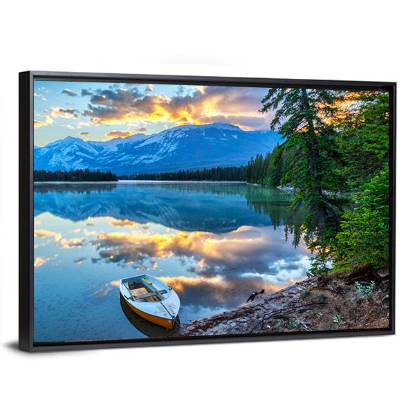 Boat At Edith Lake Canvas Wall Art-3 Horizontal-Gallery Wrap-25" x 16"-Tiaracle