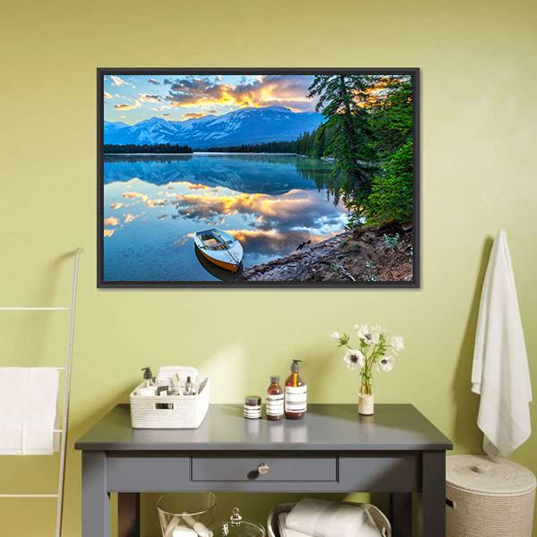 Boat At Edith Lake Canvas Wall Art-3 Horizontal-Gallery Wrap-25" x 16"-Tiaracle