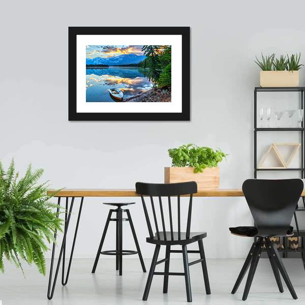 Boat At Edith Lake Canvas Wall Art-3 Horizontal-Gallery Wrap-25" x 16"-Tiaracle