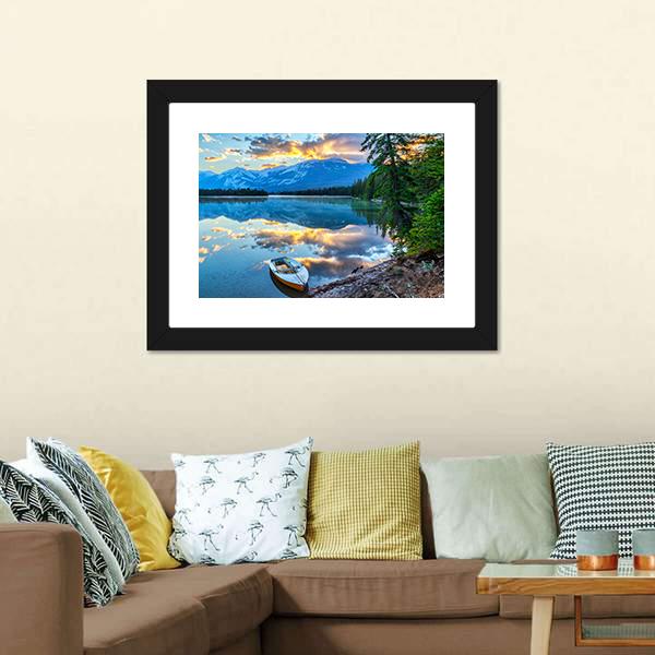 Boat At Edith Lake Canvas Wall Art-3 Horizontal-Gallery Wrap-25" x 16"-Tiaracle