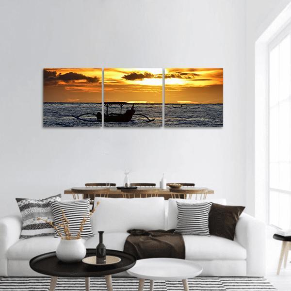 Boat At Sunset Philippine Panoramic Canvas Wall Art-3 Piece-25" x 08"-Tiaracle