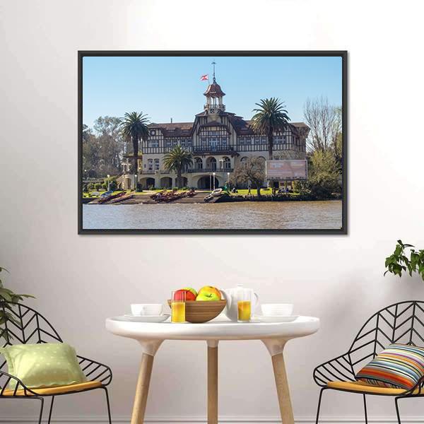 Boat Club In Argentina Canvas Wall Art-1 Piece-Floating Frame-24" x 16"-Tiaracle