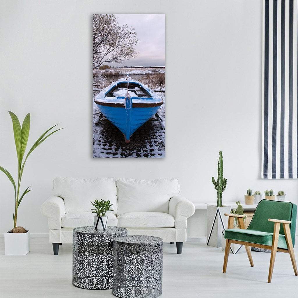 Boat Covered With Snow Vertical Canvas Wall Art-1 Vertical-Gallery Wrap-12" x 24"-Tiaracle