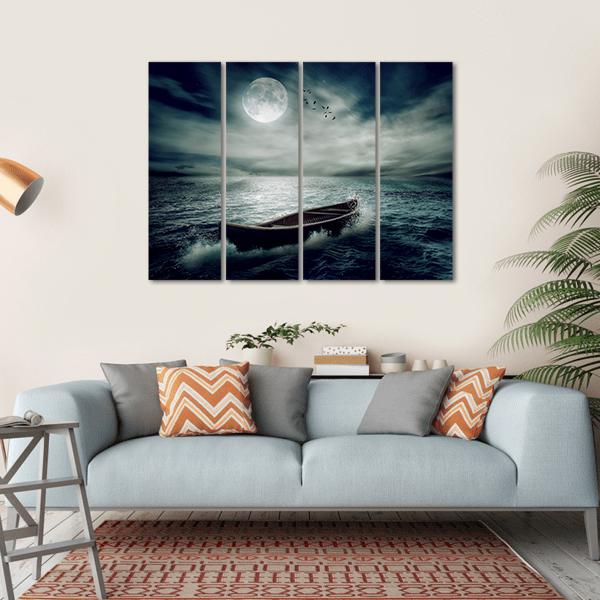 Boat Drifting In Stormy Ocean Canvas Wall Art-4 Horizontal-Gallery Wrap-34" x 24"-Tiaracle