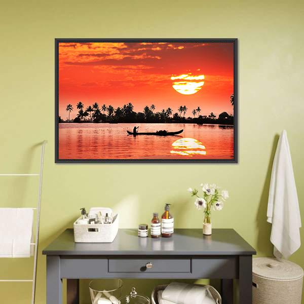 Boat &amp; Fisherman Canvas Wall Art-1 Piece-Floating Frame-36" x 24"-Tiaracle