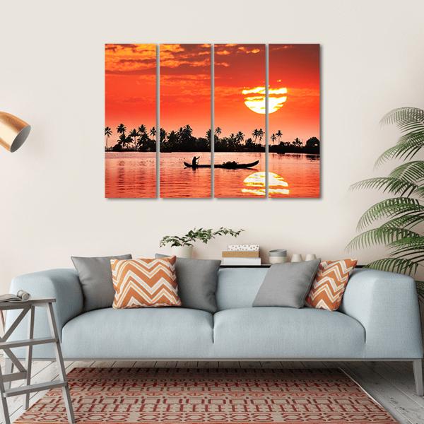 Boat & Fisherman Canvas Wall Art-4 Horizontal-Gallery Wrap-34" x 24"-Tiaracle