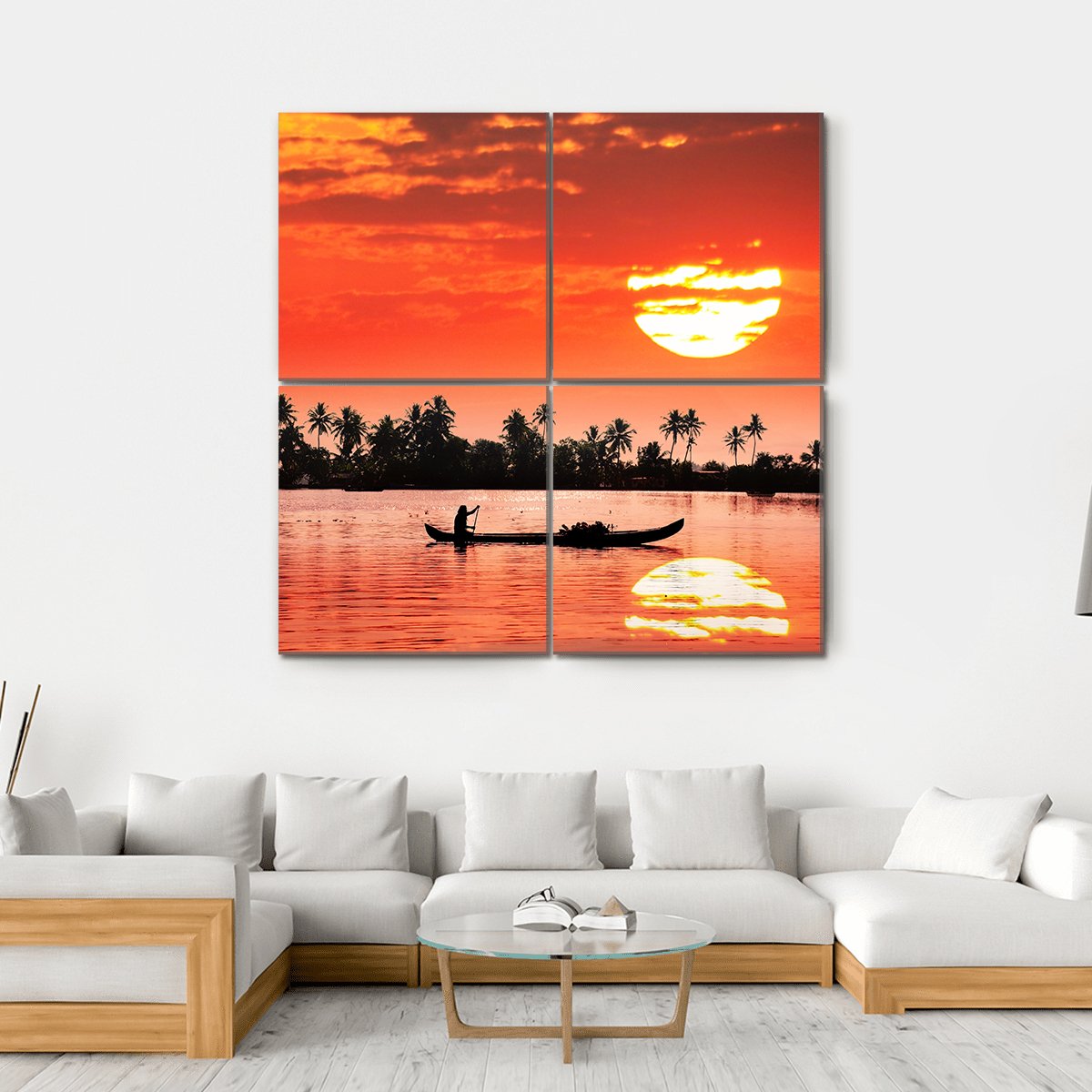 Boat & Fisherman Canvas Wall Art-4 Square-Gallery Wrap-17" x 17"-Tiaracle