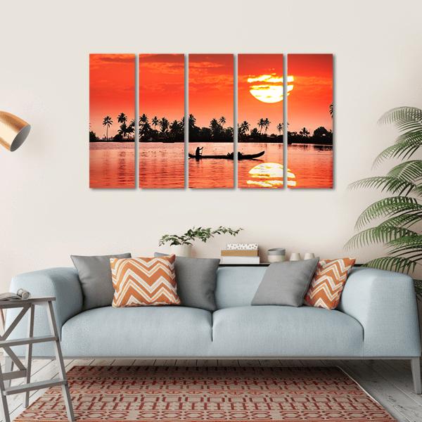 Boat & Fisherman Canvas Wall Art-5 Horizontal-Gallery Wrap-22" x 12"-Tiaracle