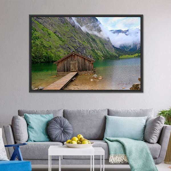 House At Obersee Lake Canvas Wall Art-1 Piece-Floating Frame-24" x 16"-Tiaracle