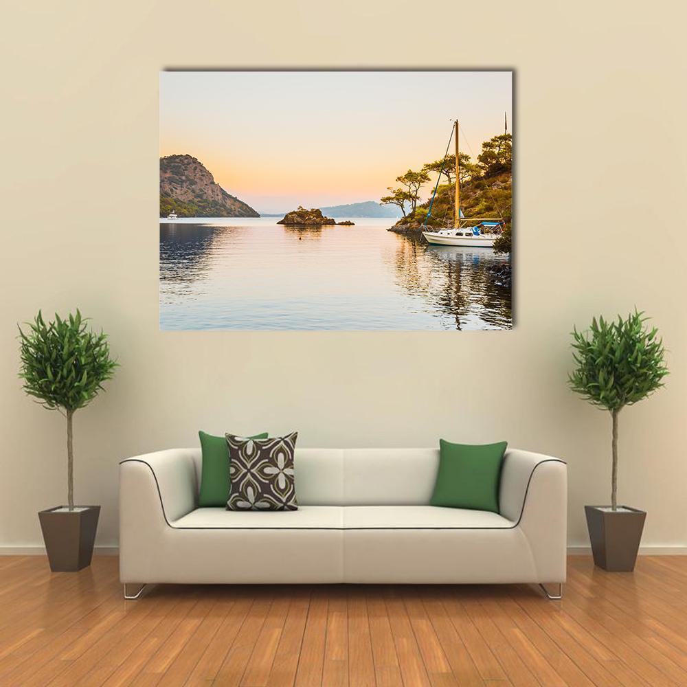 Boat In Aegean Sea Canvas Wall Art-1 Piece-Gallery Wrap-48" x 32"-Tiaracle