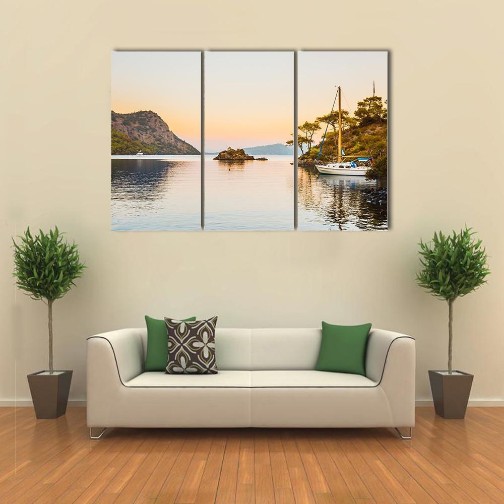 Boat In Aegean Sea Canvas Wall Art-3 Horizontal-Gallery Wrap-37" x 24"-Tiaracle