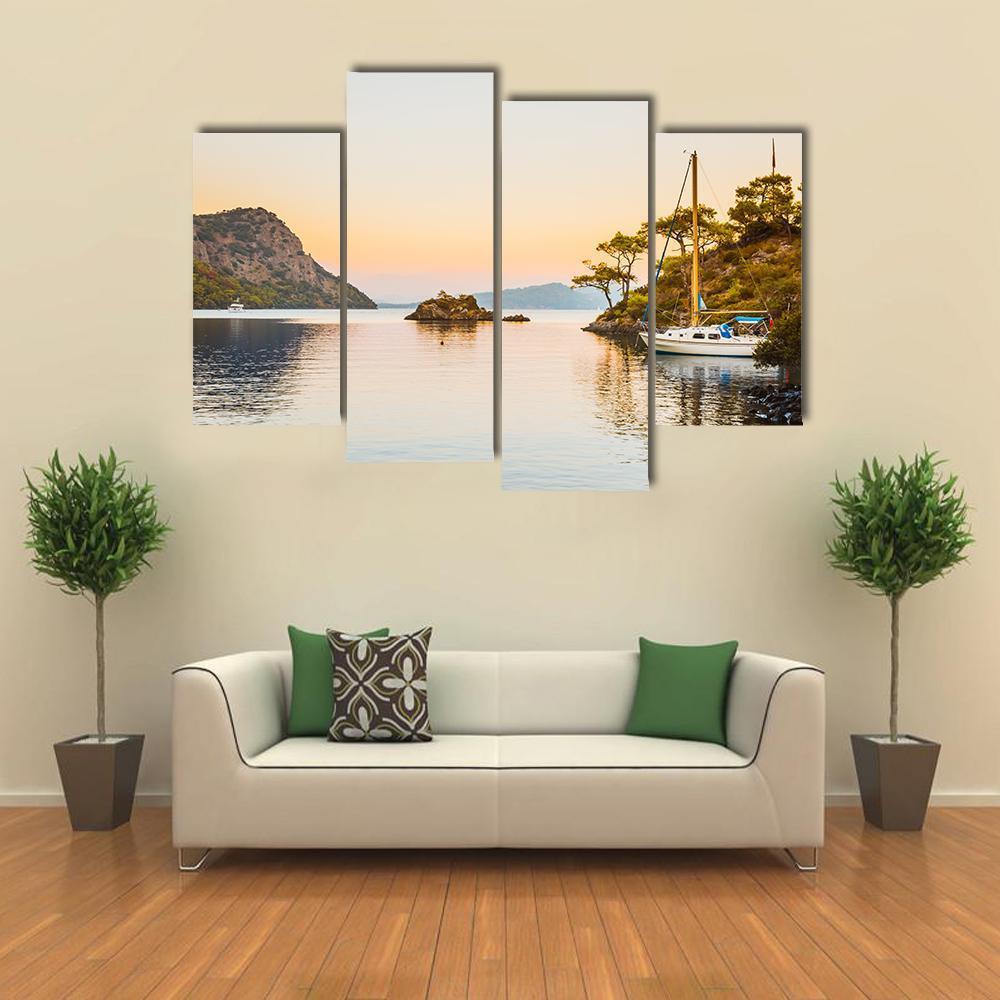 Boat In Aegean Sea Canvas Wall Art-4 Pop-Gallery Wrap-50" x 32"-Tiaracle