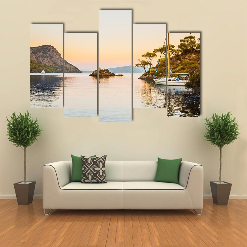 Boat In Aegean Sea Canvas Wall Art-5 Pop-Gallery Wrap-47" x 32"-Tiaracle