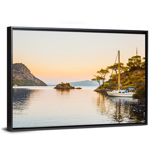 Boat In Aegean Sea Canvas Wall Art-3 Horizontal-Gallery Wrap-25" x 16"-Tiaracle