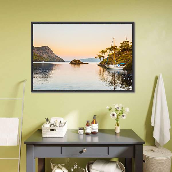 Boat In Aegean Sea Canvas Wall Art-3 Horizontal-Gallery Wrap-25" x 16"-Tiaracle