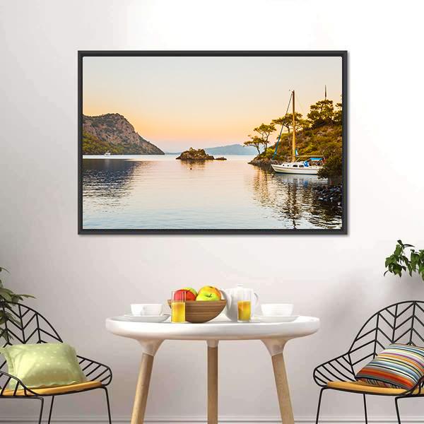 Boat In Aegean Sea Canvas Wall Art-3 Horizontal-Gallery Wrap-25" x 16"-Tiaracle
