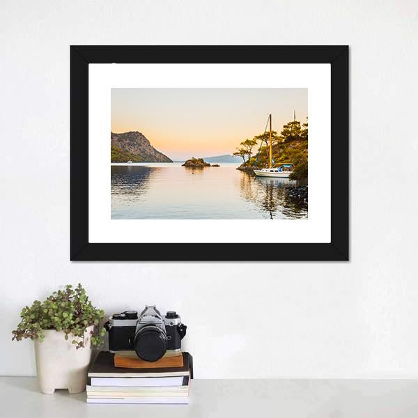 Boat In Aegean Sea Canvas Wall Art-1 Piece-Framed Print-20" x 16"-Tiaracle