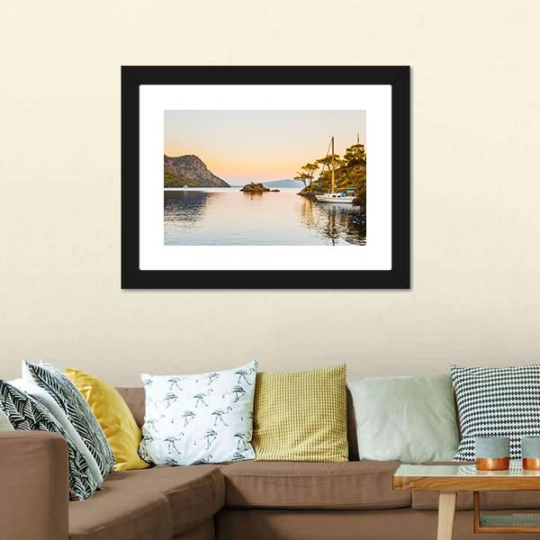 Boat In Aegean Sea Canvas Wall Art-3 Horizontal-Gallery Wrap-25" x 16"-Tiaracle