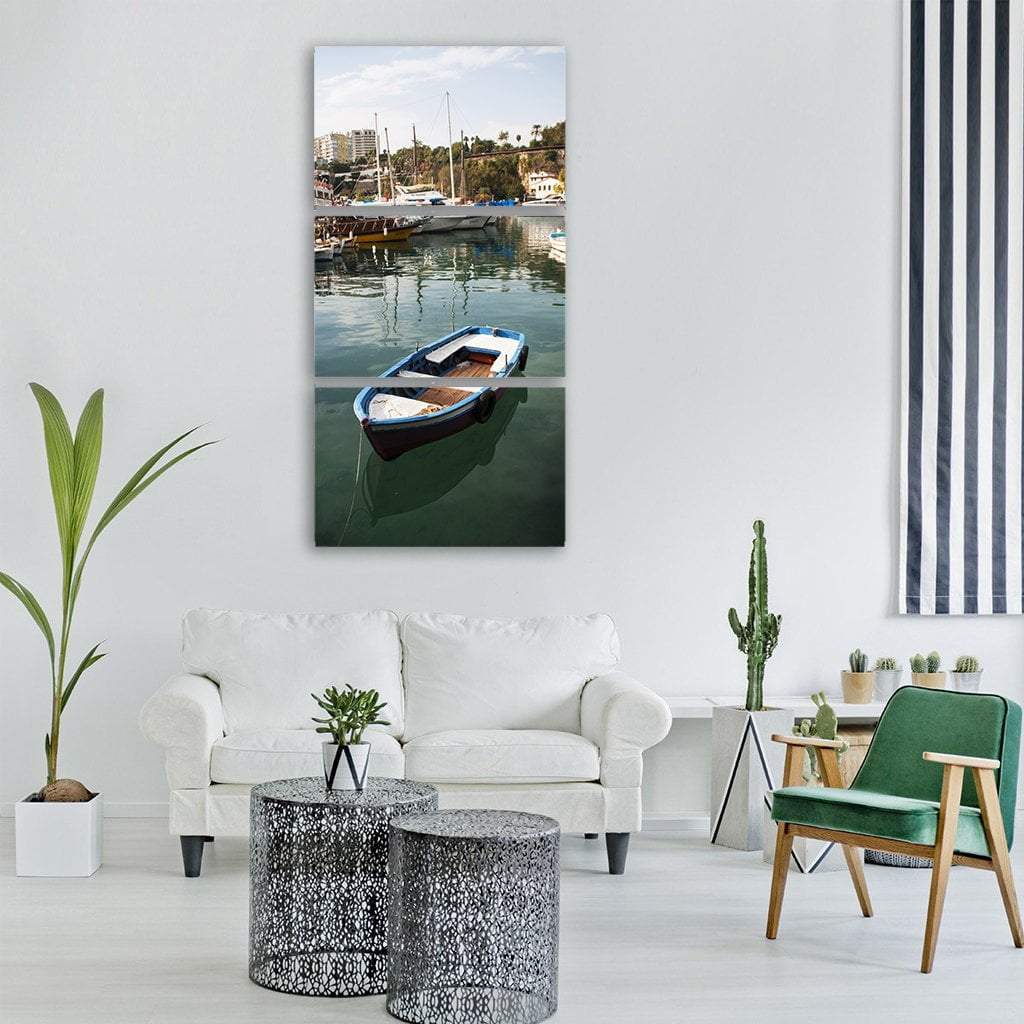 Boat In Antalya Coastline Vertical Canvas Wall Art-1 Vertical-Gallery Wrap-12" x 24"-Tiaracle