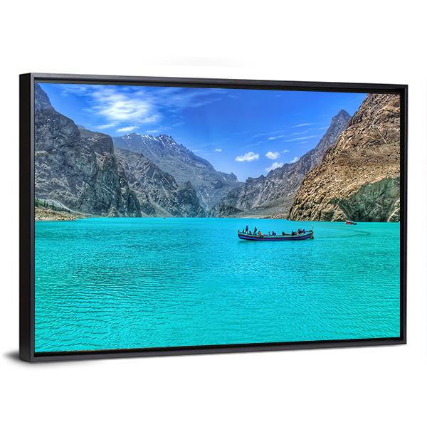 Boat In Attabad Lake Canvas Wall Art-3 Horizontal-Gallery Wrap-25" x 16"-Tiaracle