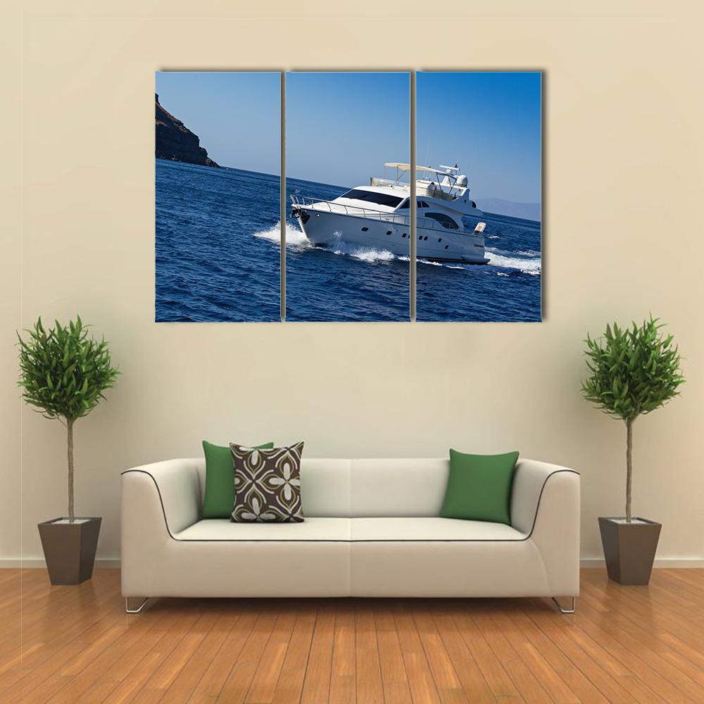 Boat In Deep Blue Water Canvas Wall Art-3 Horizontal-Gallery Wrap-37" x 24"-Tiaracle