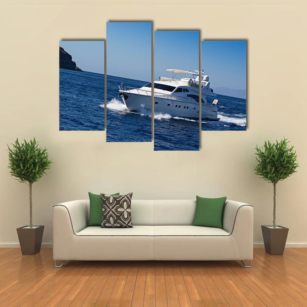 Boat In Deep Blue Water Canvas Wall Art-4 Pop-Gallery Wrap-50" x 32"-Tiaracle